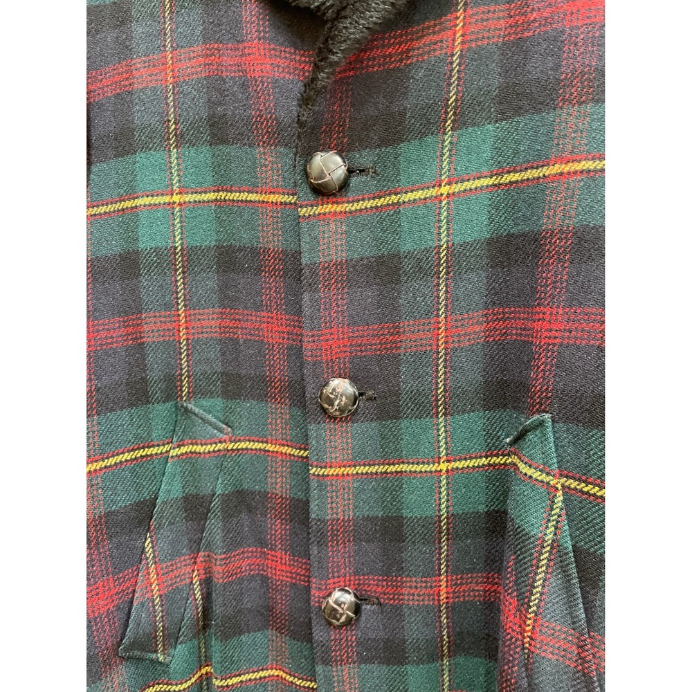 VINTAGE‎ MENS PENDLETON PLAID WOOL COAT WITH FAUX FUR COLLAR - Picture 6 of 16